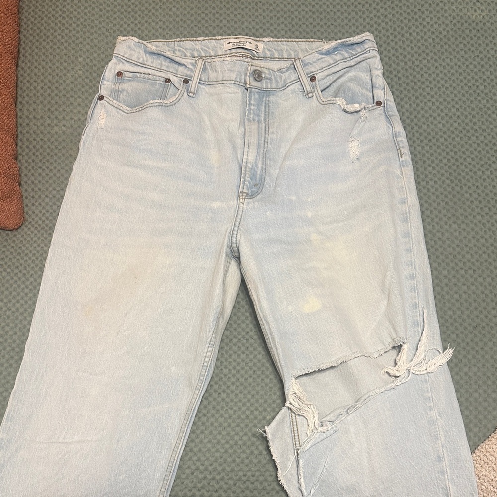 Abercrombie & Fitch Light Blue Distressed Straight Leg Jeans